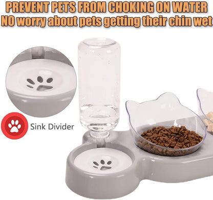3-In-1 Katze Futternapf Und Wassernapf Set, Katzennapf 3Er Set, Doppel-Katzennäpfe Mit Wasserspender Für Haustiere, Futternapf Und Wassernapf Für Katzen Und Kleine Hunde