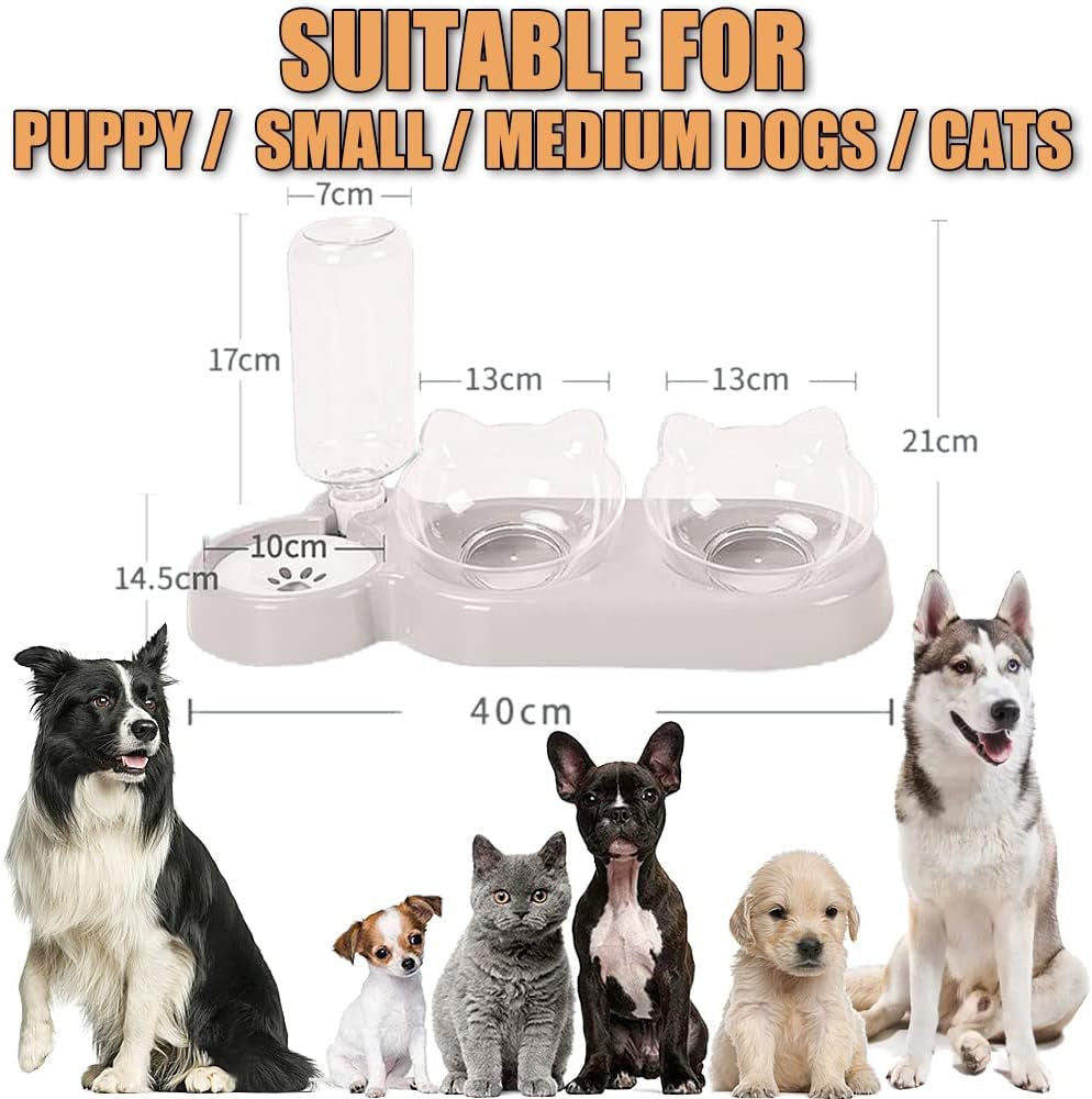 3-In-1 Katze Futternapf Und Wassernapf Set, Katzennapf 3Er Set, Doppel-Katzennäpfe Mit Wasserspender Für Haustiere, Futternapf Und Wassernapf Für Katzen Und Kleine Hunde