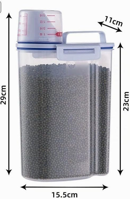2 L Vorratsdosen, Behälter Für Haustiere Futter, Luftdichter Vorratsbehälter Für Lebensmittel Mit Deckel + Messbecher