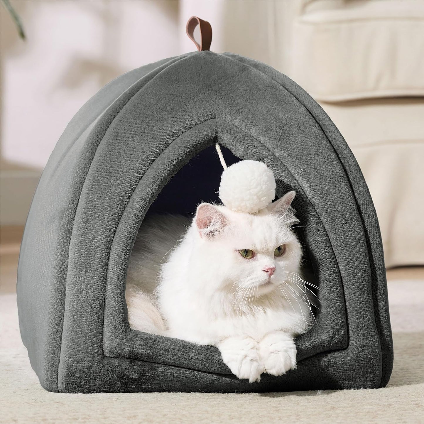 BEDSURE Katzenhöhle Große Katzen Dunkelgrau - Faltbare Katzenbett Mit Waschbaren Kissen, Katzenzelt Für Kätzchen Kleine, Mittelgroße Haustier, Weiches Und Warmes Katzenhaus Für Drinnen, 40X40X40Cm