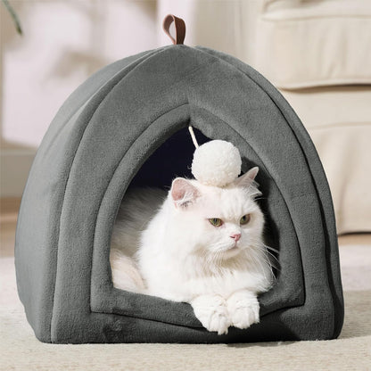 BEDSURE Katzenhöhle Große Katzen Dunkelgrau - Faltbare Katzenbett Mit Waschbaren Kissen, Katzenzelt Für Kätzchen Kleine, Mittelgroße Haustier, Weiches Und Warmes Katzenhaus Für Drinnen, 40X40X40Cm