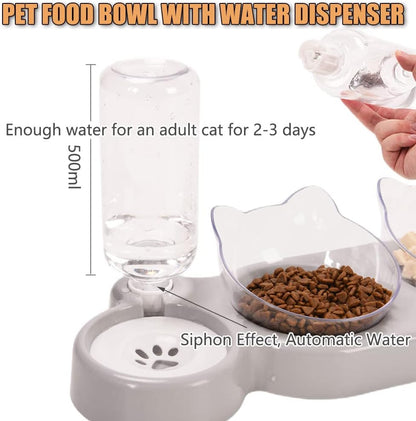 3-In-1 Katze Futternapf Und Wassernapf Set, Katzennapf 3Er Set, Doppel-Katzennäpfe Mit Wasserspender Für Haustiere, Futternapf Und Wassernapf Für Katzen Und Kleine Hunde