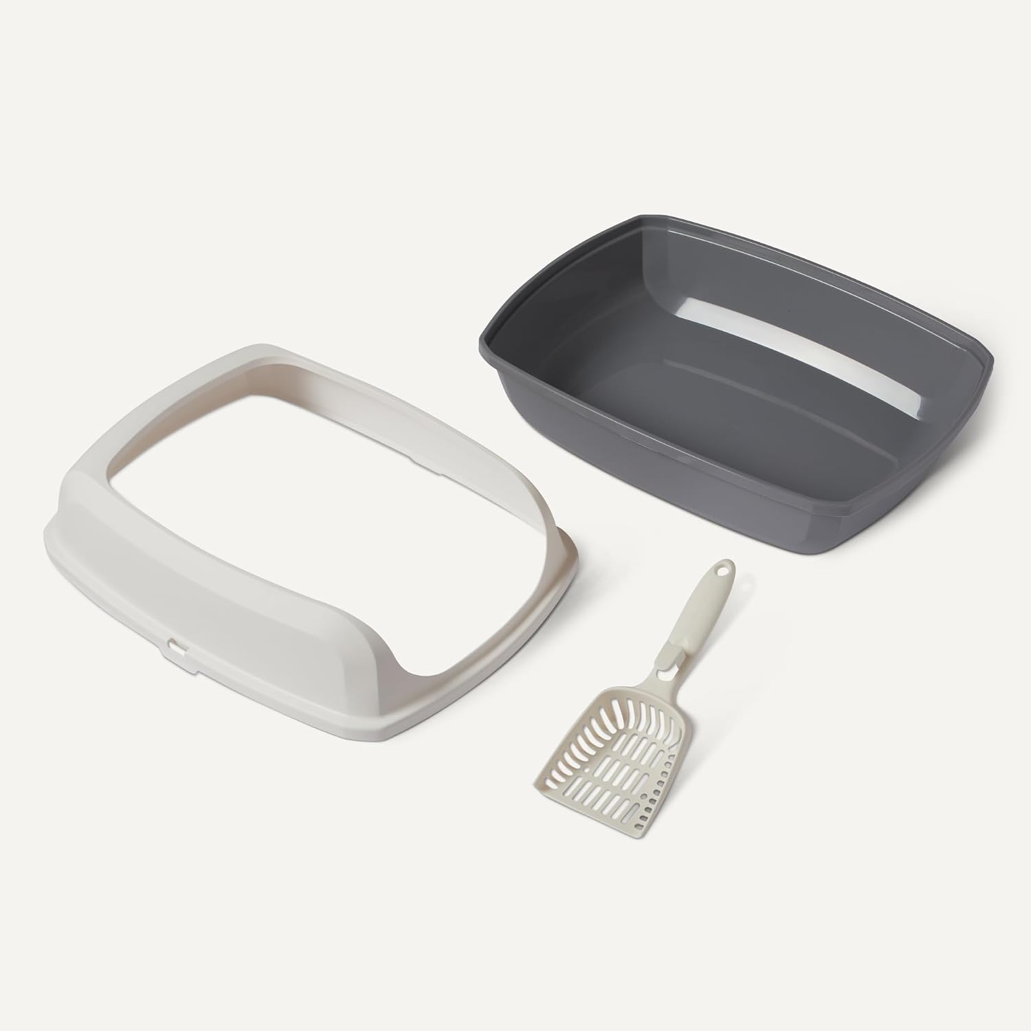 Amazon Basics Große Katzentoilette Mit Offener Oberseite, Leicht Zu Reinigen, Einschließlich Schaufel, Weiß/Grau, 50,5Cm X 38,0Cm X 20,0Cm