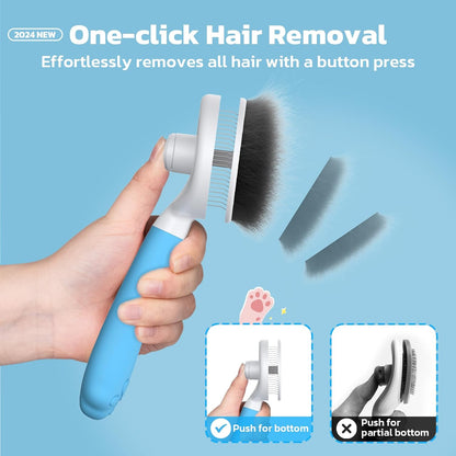 Zivacate Katzenbürste Hundebürste [Ergonomischer Griff & Ein-Klick-Reinigung] Werkzeug Für Kurz- & Langhaarige Hunde/Katzen/Kaninchen, Unterwollbürste(Blauer See)