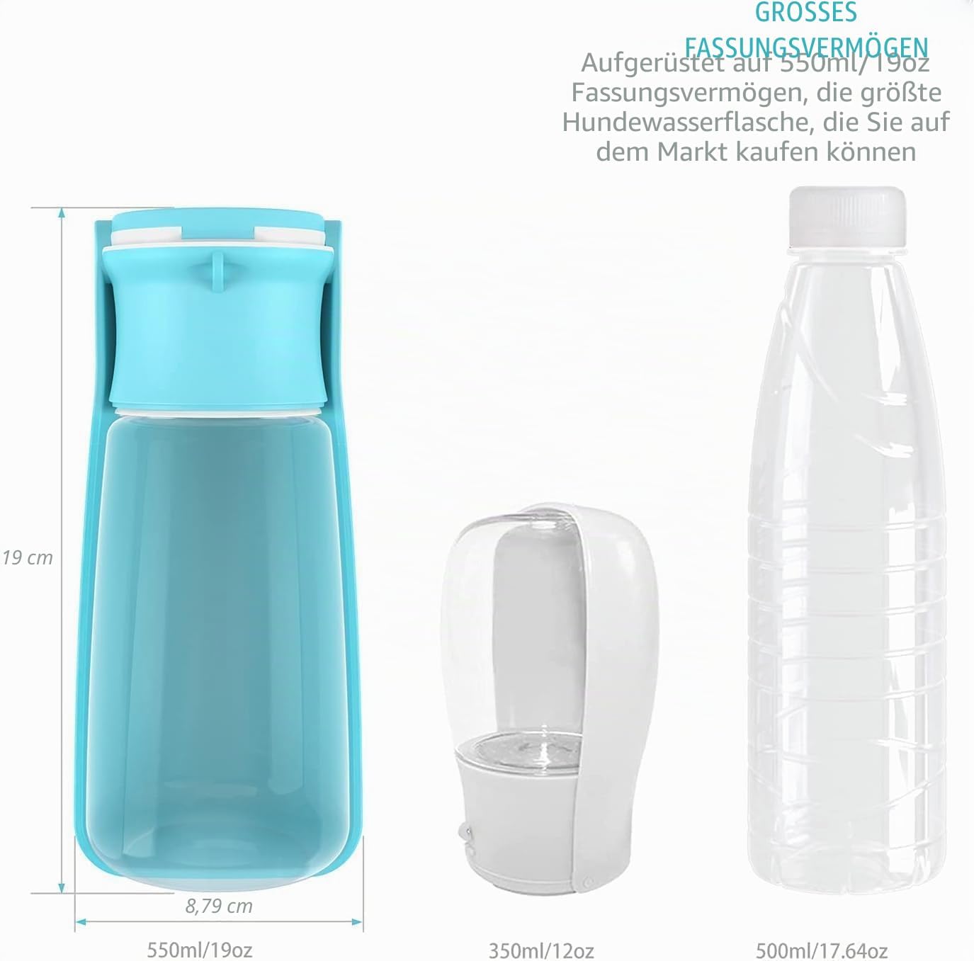 Trinkflasche Hunde Für Unterwegs Zum Gehen 550Ml Oder 350Ml Hundetrinkflasche Für Unterwegs Für Welpen Kleine Mittel Große Trinkflasche Hund Hunde Wasserflaschen to Go(550Ml Blau)
