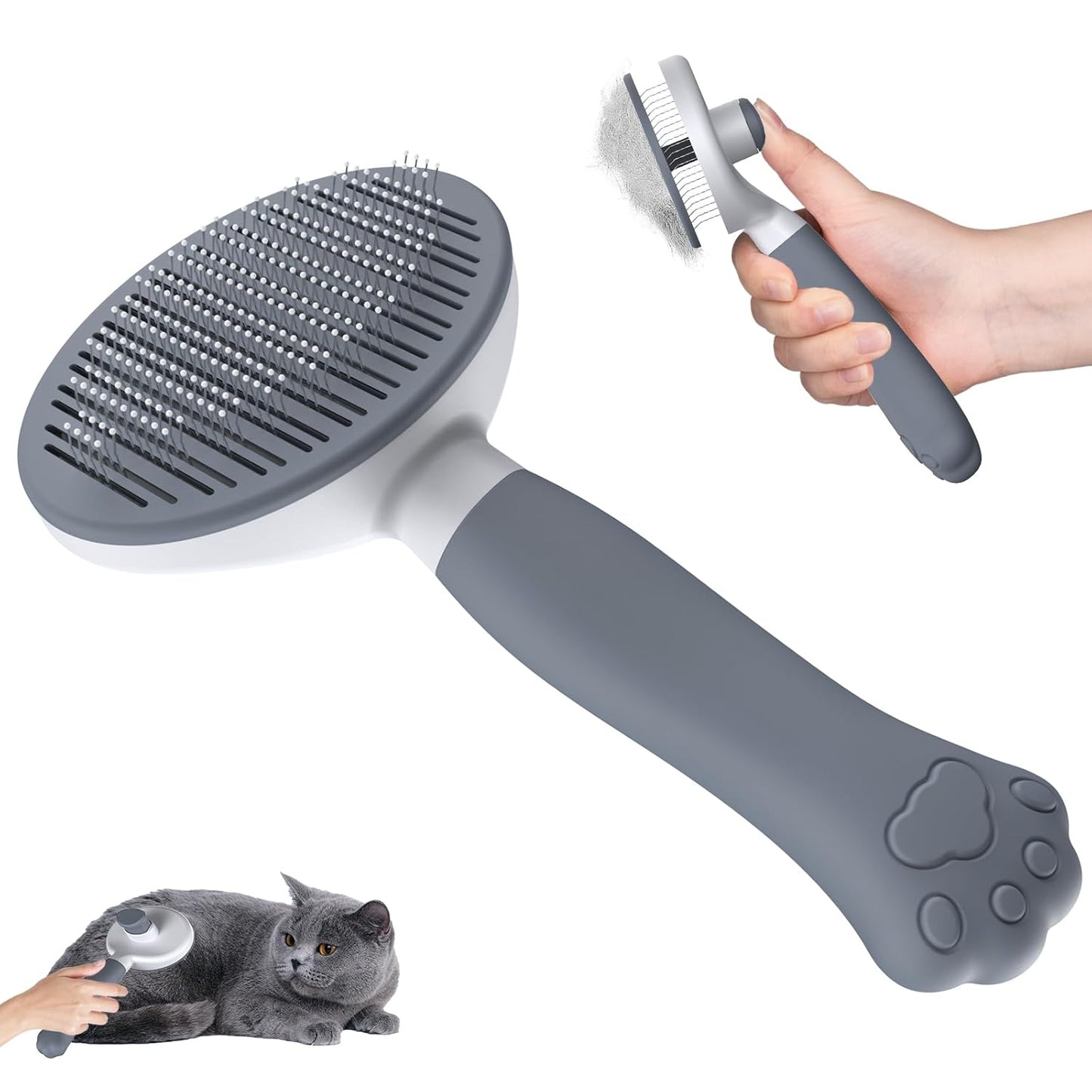 Zivacate Katzenbürste Hundebürste [Ergonomischer Griff & Ein-Klick-Reinigung & Patented Design] Selbstreinigende Bürste Für Kurz- & Langhaarige Hunde/Katzen/Kaninchen, Unterwollbürste(Grau)