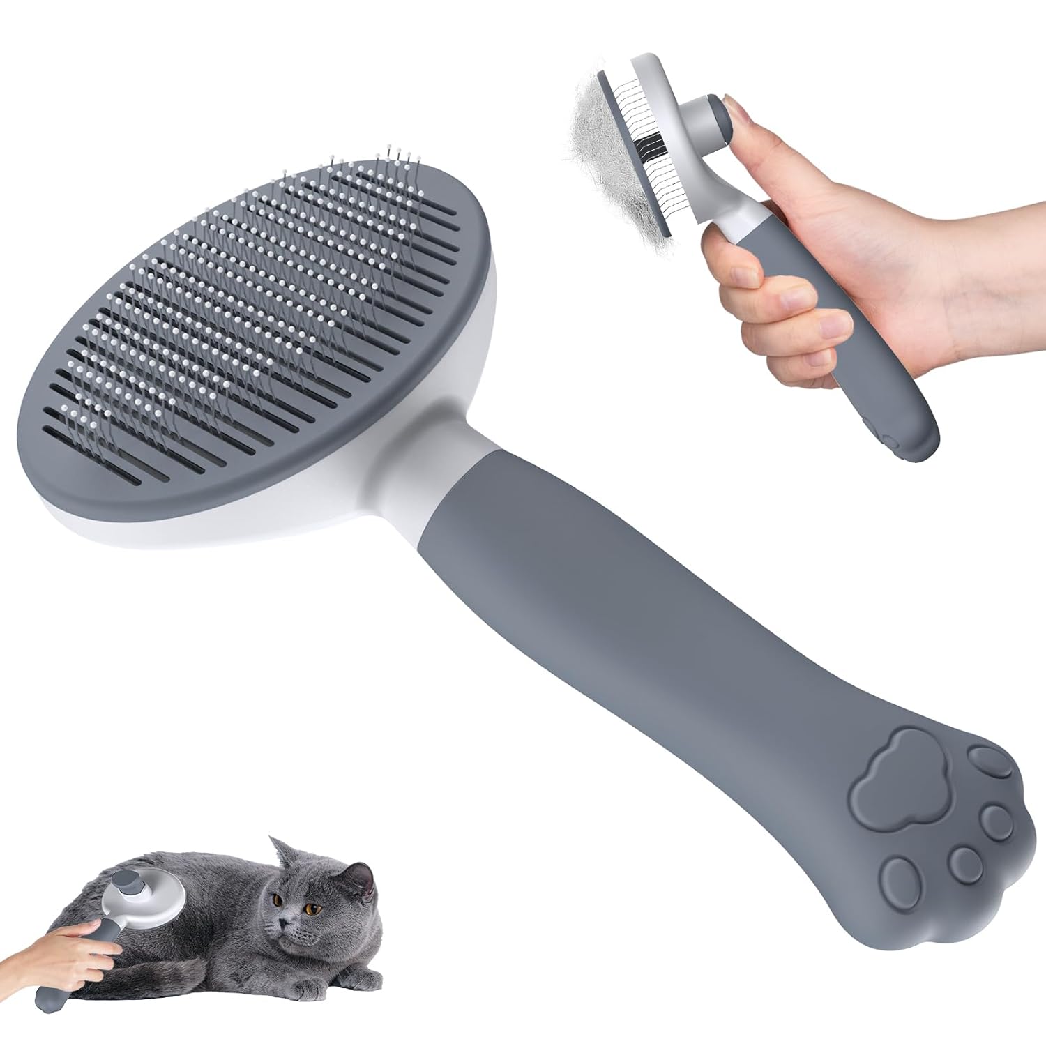 Zivacate Katzenbürste Hundebürste [Ergonomischer Griff & Ein-Klick-Reinigung & Patented Design] Selbstreinigende Bürste Für Kurz- & Langhaarige Hunde/Katzen/Kaninchen, Unterwollbürste(Grau)