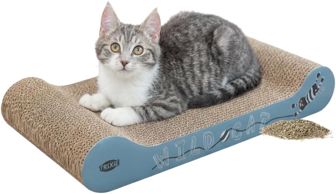 TRIXIE Kratzpappe Wild Cat – Kratzbrett Für Katzen Aus Stabiler Wellpappe Mit Katzenminze - 41 × 24 × 7 Cm - Zur Krallenpflege & Beschäftigung - 48000