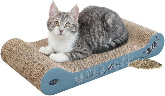 TRIXIE Kratzpappe Wild Cat – Kratzbrett Für Katzen Aus Stabiler Wellpappe Mit Katzenminze - 41 × 24 × 7 Cm - Zur Krallenpflege & Beschäftigung - 48000