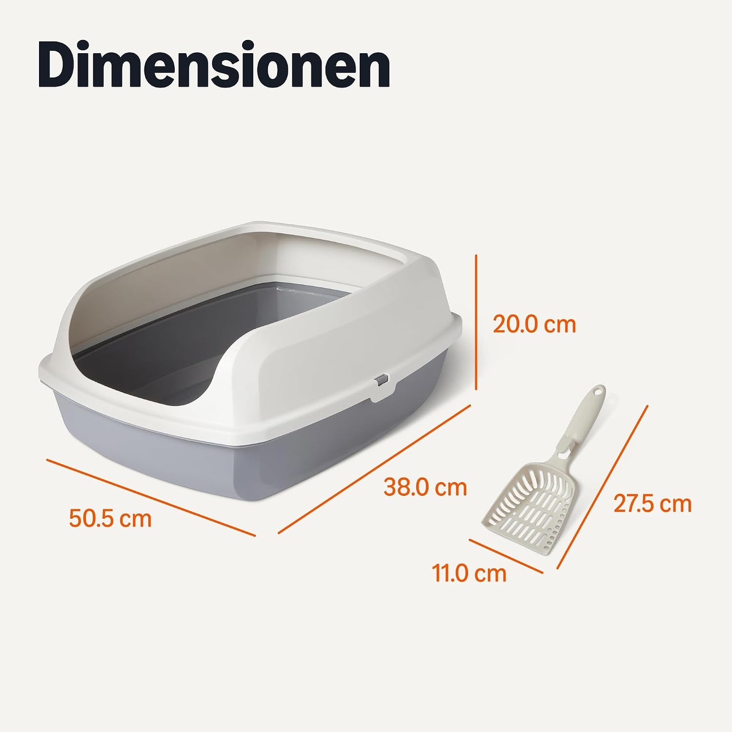 Amazon Basics Große Katzentoilette Mit Offener Oberseite, Leicht Zu Reinigen, Einschließlich Schaufel, Weiß/Grau, 50,5Cm X 38,0Cm X 20,0Cm