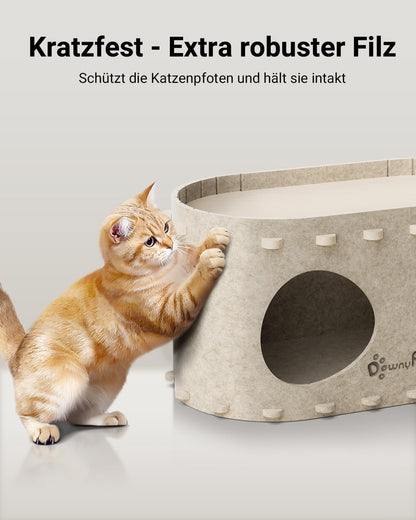 Katzenhöhle Filz, Katzenhaus Aus Filz, Katzenbett, Katzenhöhle Für Katzen, 58 X 33 X 30Cm, Peek-A-Boo Zum Spielen, Winterfest, Schutz Der Katzennägel, Beige