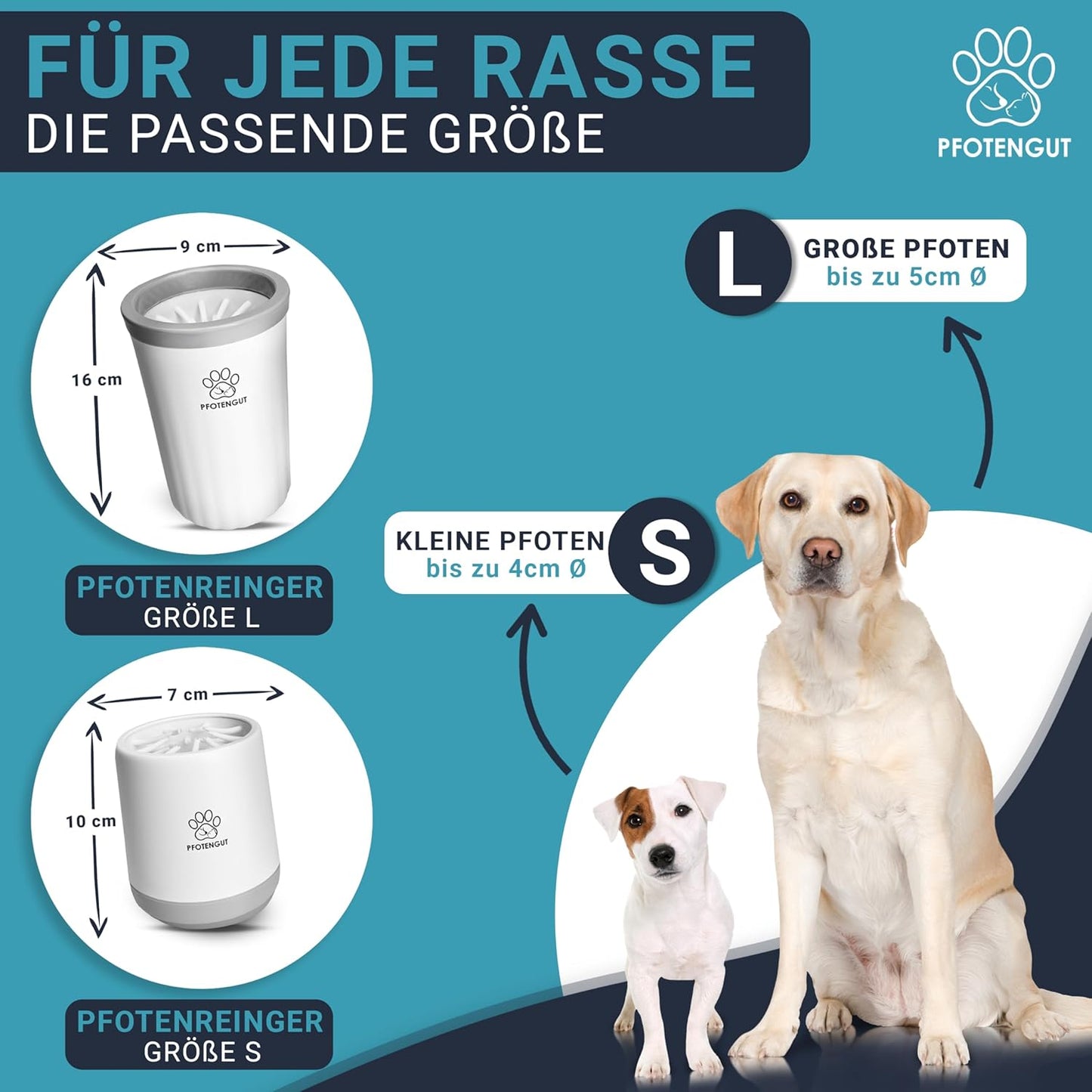Pfotenreiniger Für Hunde [Größe S&L ] - Sanfter Hundepfoten Reiniger Für Große/Kleine Hunde - Angenehm Weich & Effektiv [Inkl. Saugstarkem Mikrofaser-Handtuch] - Größe S