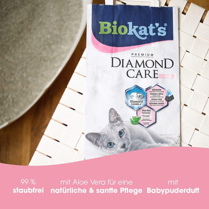 Biokat'S Diamond Care Fresh Katzenstreu Mit Babypuder-Duft - Feine Klumpstreu Aus Bentonit Mit Aktivkohle Und Aloe Vera - 1 Sack (1 X 10 L)