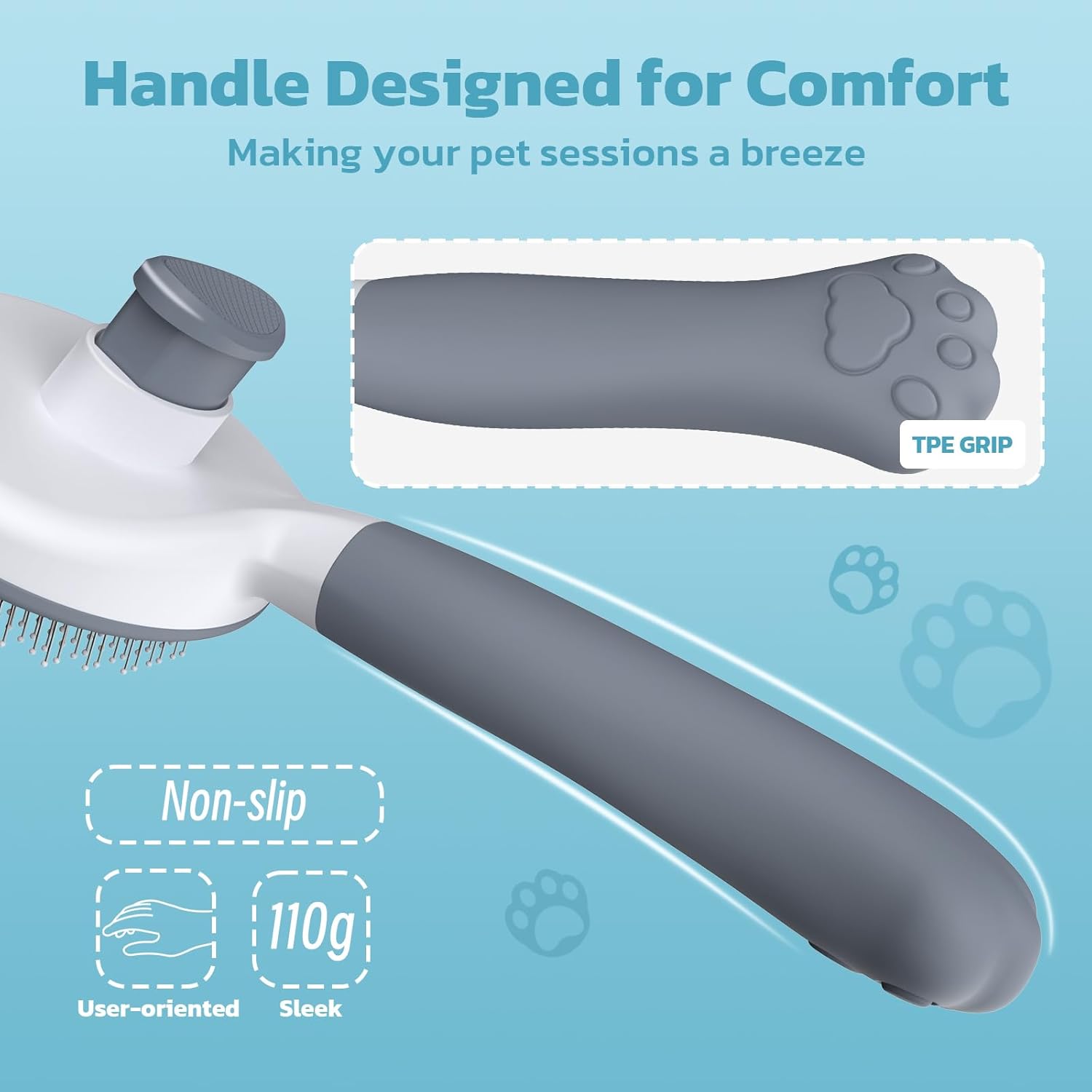 Zivacate Katzenbürste Hundebürste [Ergonomischer Griff & Ein-Klick-Reinigung & Patented Design] Selbstreinigende Bürste Für Kurz- & Langhaarige Hunde/Katzen/Kaninchen, Unterwollbürste(Grau)
