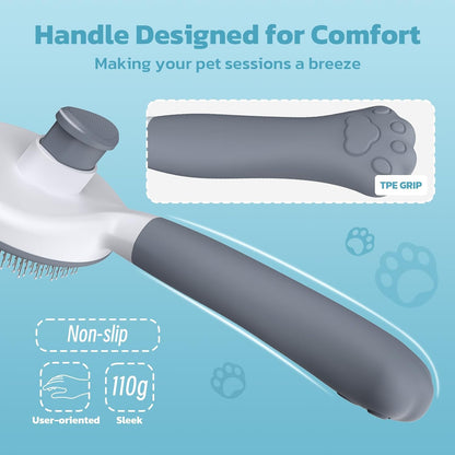 Zivacate Katzenbürste Hundebürste [Ergonomischer Griff & Ein-Klick-Reinigung & Patented Design] Selbstreinigende Bürste Für Kurz- & Langhaarige Hunde/Katzen/Kaninchen, Unterwollbürste(Grau)