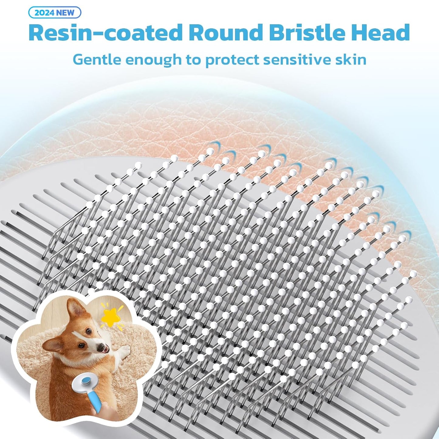 Zivacate Katzenbürste Hundebürste [Ergonomischer Griff & Ein-Klick-Reinigung] Werkzeug Für Kurz- & Langhaarige Hunde/Katzen/Kaninchen, Unterwollbürste(Blauer See)
