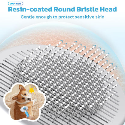 Zivacate Katzenbürste Hundebürste [Ergonomischer Griff & Ein-Klick-Reinigung] Werkzeug Für Kurz- & Langhaarige Hunde/Katzen/Kaninchen, Unterwollbürste(Blauer See)
