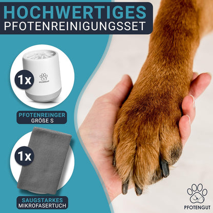 Pfotenreiniger Für Hunde [Größe S&L ] - Sanfter Hundepfoten Reiniger Für Große/Kleine Hunde - Angenehm Weich & Effektiv [Inkl. Saugstarkem Mikrofaser-Handtuch] - Größe S
