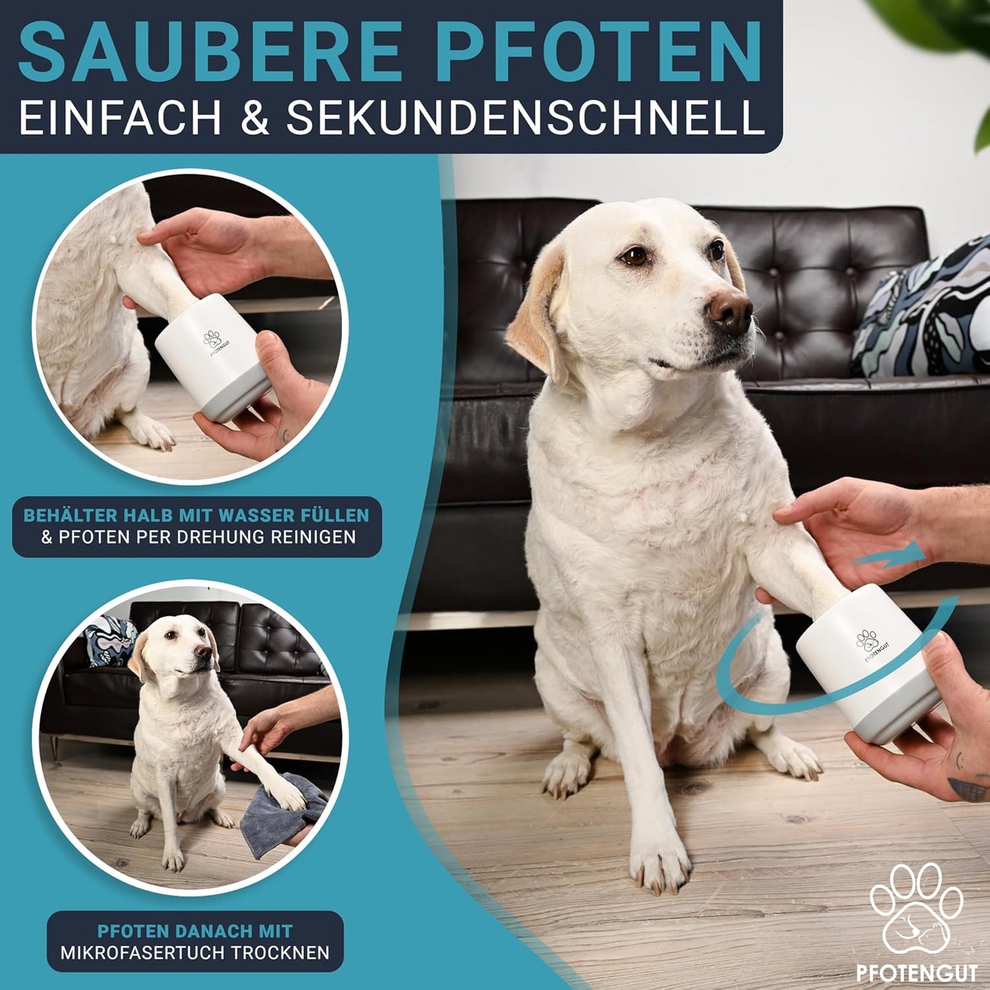 Pfotenreiniger Für Hunde [Größe S&L ] - Sanfter Hundepfoten Reiniger Für Große/Kleine Hunde - Angenehm Weich & Effektiv [Inkl. Saugstarkem Mikrofaser-Handtuch] - Größe S