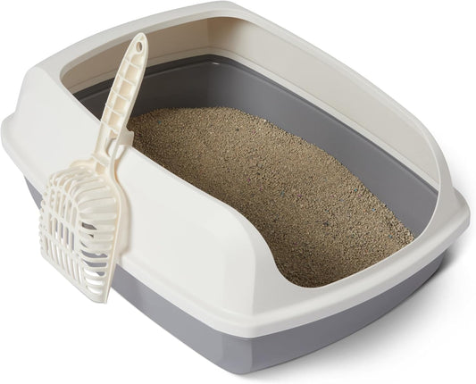 Amazon Basics Große Katzentoilette Mit Offener Oberseite, Leicht Zu Reinigen, Einschließlich Schaufel, Weiß/Grau, 50,5Cm X 38,0Cm X 20,0Cm