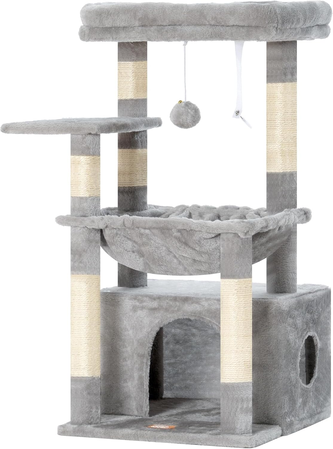 Heybly Kratzbaum, Katzenbaum Mit Extra Großem, Weichem Katzenkorb, Katzenkratzbaum Mit Geräumigem Katzenbett Und Verstecktem Schlafplatz, Robusten Sisal-Kratzsäulen, Hellgrau HCT008SW
