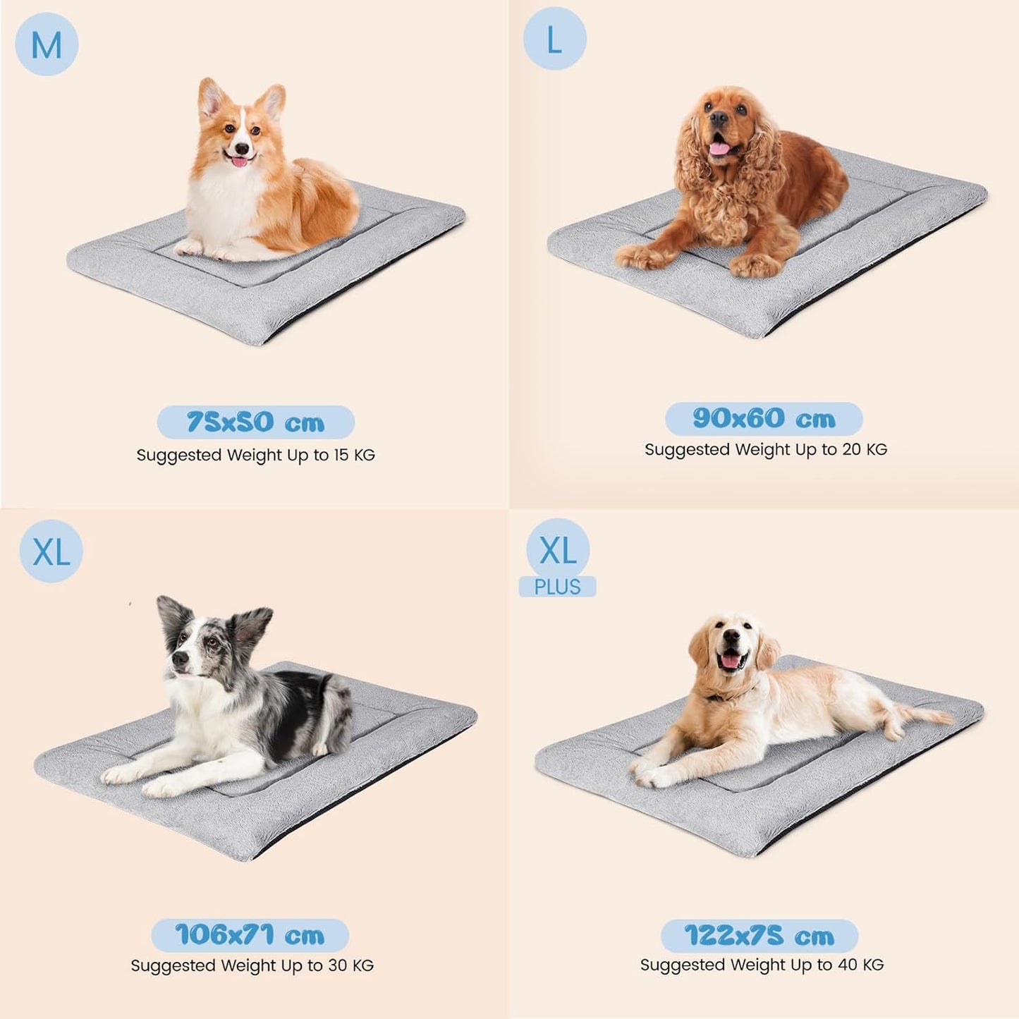 Hundebett Mittelgroße Hunde Waschbar, 90X60 Cm Hundekissen Flauschig Mit Rutschfeste Unterseite, Hundebetten Für Mittelgroße Hunde, Grau