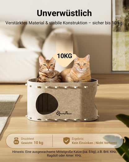 Katzenhöhle Filz, Katzenhaus Aus Filz, Katzenbett, Katzenhöhle Für Katzen, 58 X 33 X 30Cm, Peek-A-Boo Zum Spielen, Winterfest, Schutz Der Katzennägel, Beige