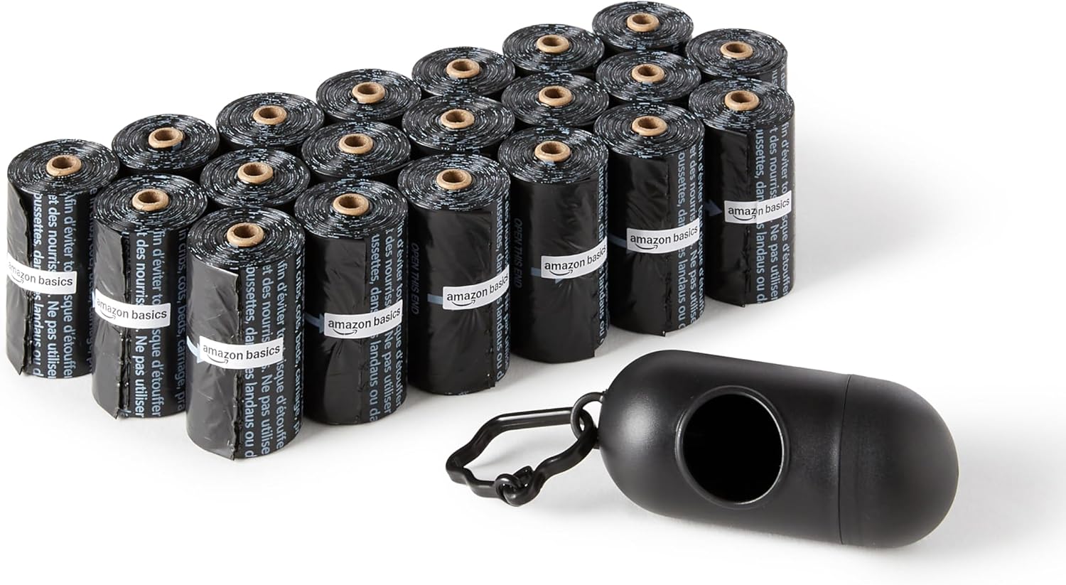 Amazon Basics Hundekotbeutel Mit Spender Und Leinenclip, Unparfümiert, 300 Beutel (20 Packungen Mit Je 15 Beuteln), Schwarz