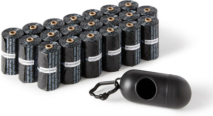 Amazon Basics Hundekotbeutel Mit Spender Und Leinenclip, Unparfümiert, 300 Beutel (20 Packungen Mit Je 15 Beuteln), Schwarz