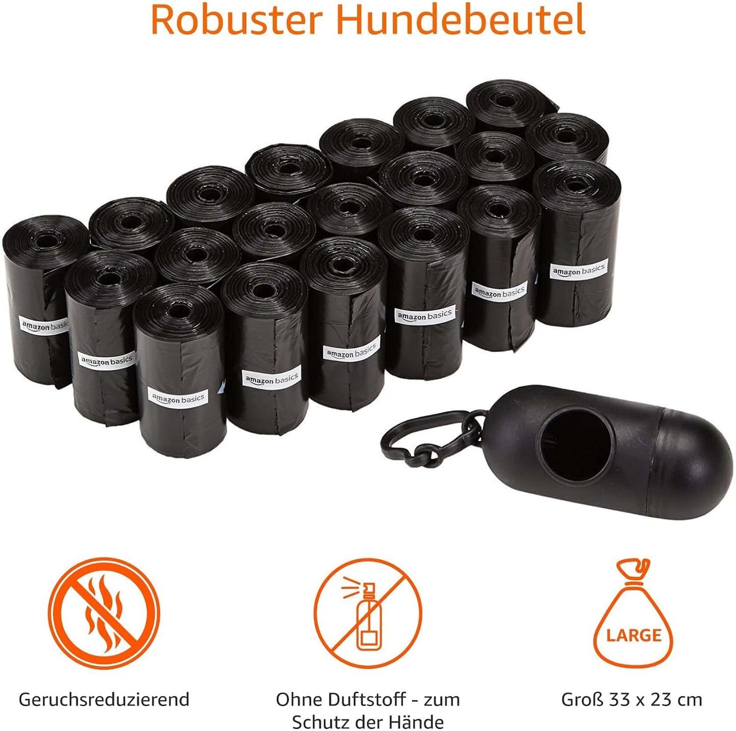 Amazon Basics Hundekotbeutel Mit Spender Und Leinenclip, Unparfümiert, 300 Beutel (20 Packungen Mit Je 15 Beuteln), Schwarz