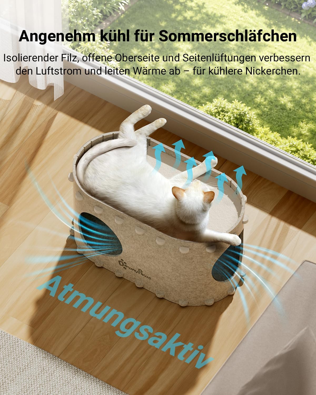 Katzenhöhle Filz, Katzenhaus Aus Filz, Katzenbett, Katzenhöhle Für Katzen, 58 X 33 X 30Cm, Peek-A-Boo Zum Spielen, Winterfest, Schutz Der Katzennägel, Beige
