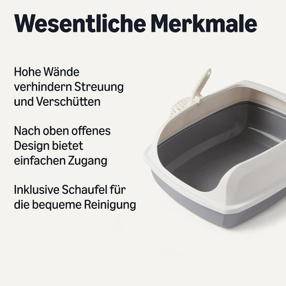 Amazon Basics Große Katzentoilette Mit Offener Oberseite, Leicht Zu Reinigen, Einschließlich Schaufel, Weiß/Grau, 50,5Cm X 38,0Cm X 20,0Cm