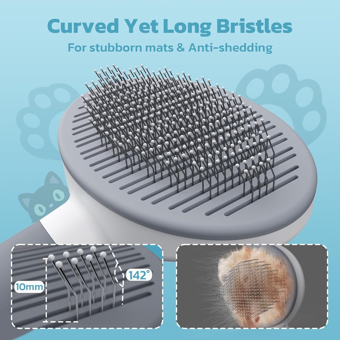 Zivacate Katzenbürste Hundebürste [Ergonomischer Griff & Ein-Klick-Reinigung & Patented Design] Selbstreinigende Bürste Für Kurz- & Langhaarige Hunde/Katzen/Kaninchen, Unterwollbürste(Grau)