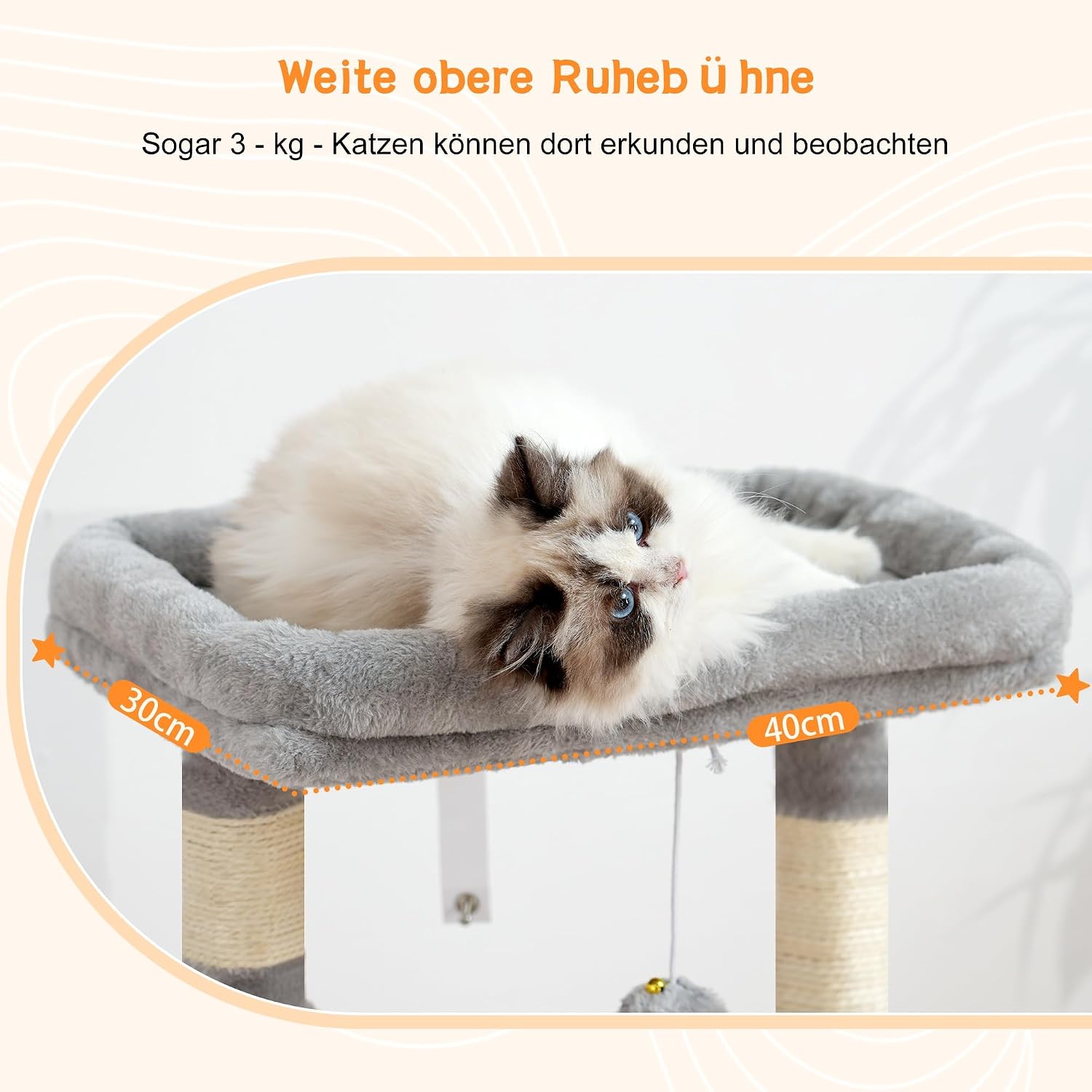 Heybly Kratzbaum, Katzenbaum Mit Extra Großem, Weichem Katzenkorb, Katzenkratzbaum Mit Geräumigem Katzenbett Und Verstecktem Schlafplatz, Robusten Sisal-Kratzsäulen, Hellgrau HCT008SW