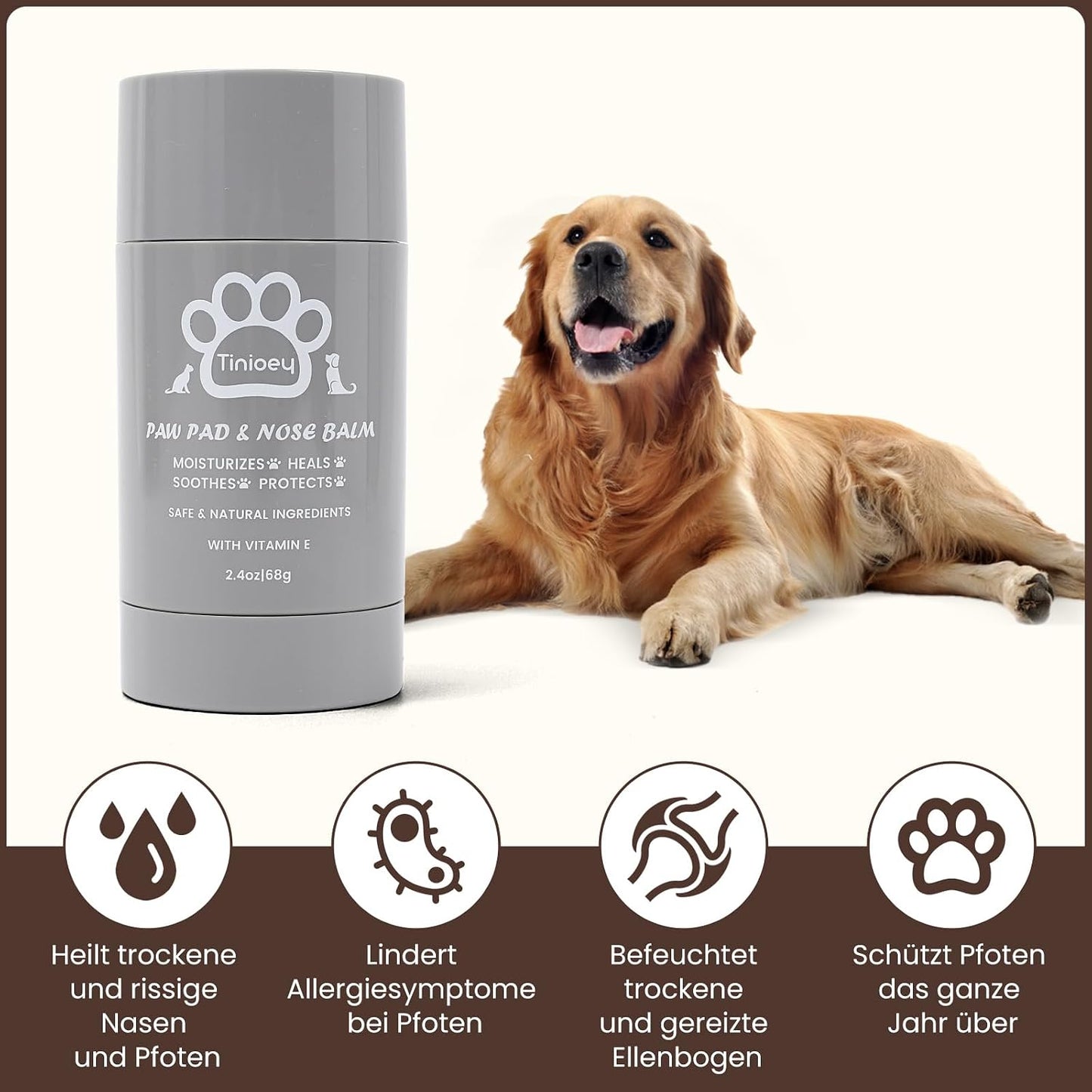 Pfotenbalsam Hund (68G Stick) - Heilt, Repariert Und Regeneriert Trockene, Rissige & Beschädigte Pfoten, Pfotenpflege Pfotenschutz Hund, Hundepfoten Balsam, Hundezubehör, Hunde Geschenke