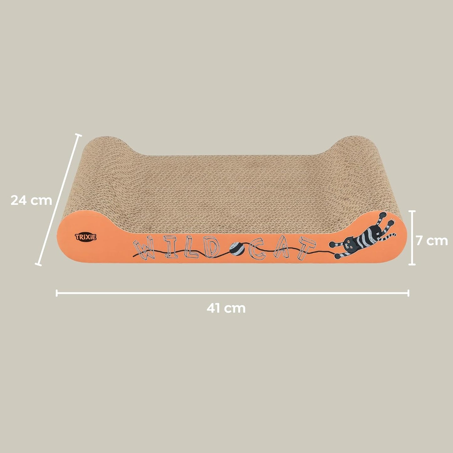 TRIXIE Kratzpappe Wild Cat – Kratzbrett Für Katzen Aus Stabiler Wellpappe Mit Katzenminze - 41 × 24 × 7 Cm - Zur Krallenpflege & Beschäftigung - 48000