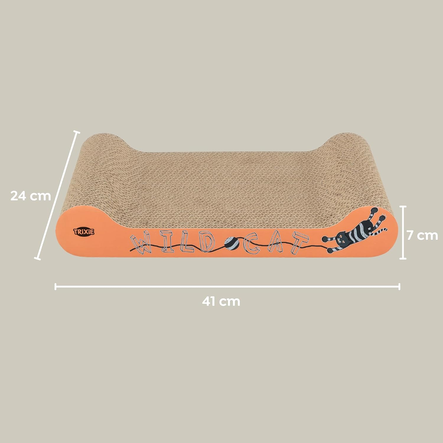 TRIXIE Kratzpappe Wild Cat – Kratzbrett Für Katzen Aus Stabiler Wellpappe Mit Katzenminze - 41 × 24 × 7 Cm - Zur Krallenpflege & Beschäftigung - 48000
