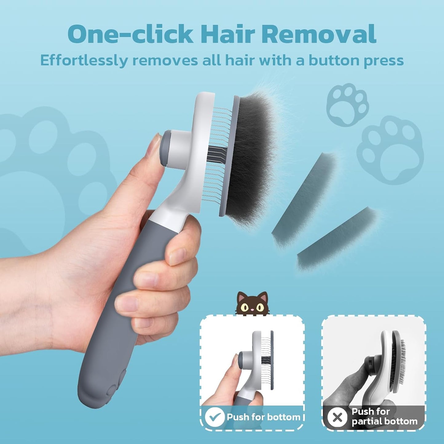 Zivacate Katzenbürste Hundebürste [Ergonomischer Griff & Ein-Klick-Reinigung & Patented Design] Selbstreinigende Bürste Für Kurz- & Langhaarige Hunde/Katzen/Kaninchen, Unterwollbürste(Grau)