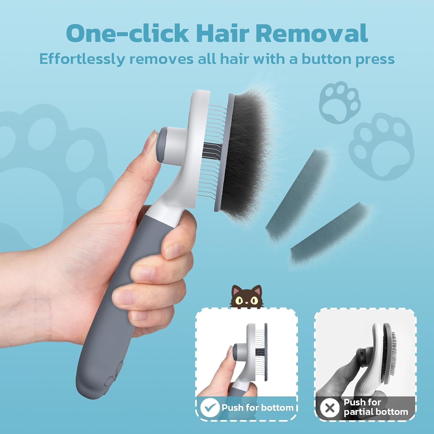 Zivacate Katzenbürste Hundebürste [Ergonomischer Griff & Ein-Klick-Reinigung & Patented Design] Selbstreinigende Bürste Für Kurz- & Langhaarige Hunde/Katzen/Kaninchen, Unterwollbürste(Grau)
