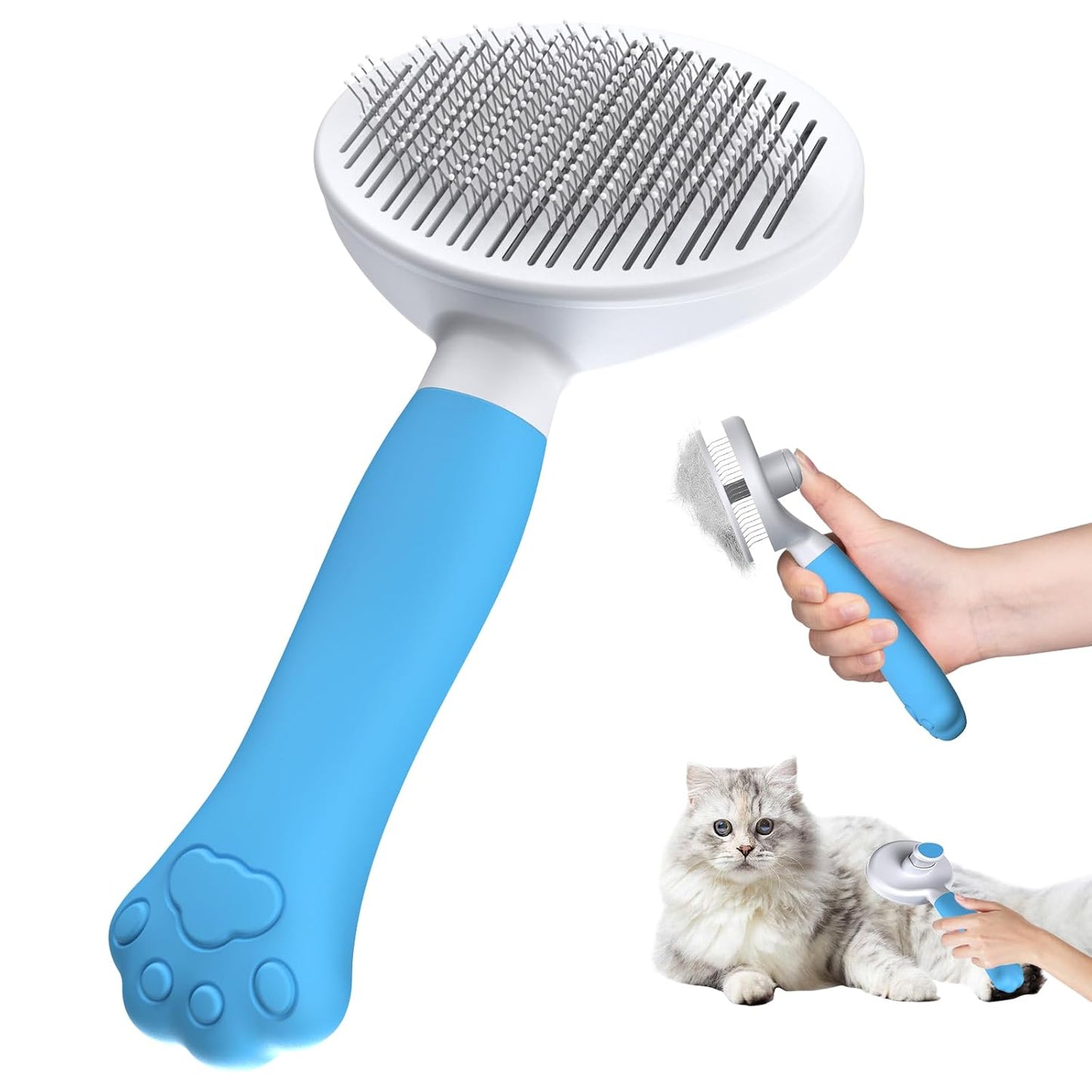 Zivacate Katzenbürste Hundebürste [Ergonomischer Griff & Ein-Klick-Reinigung] Werkzeug Für Kurz- & Langhaarige Hunde/Katzen/Kaninchen, Unterwollbürste(Blauer See)