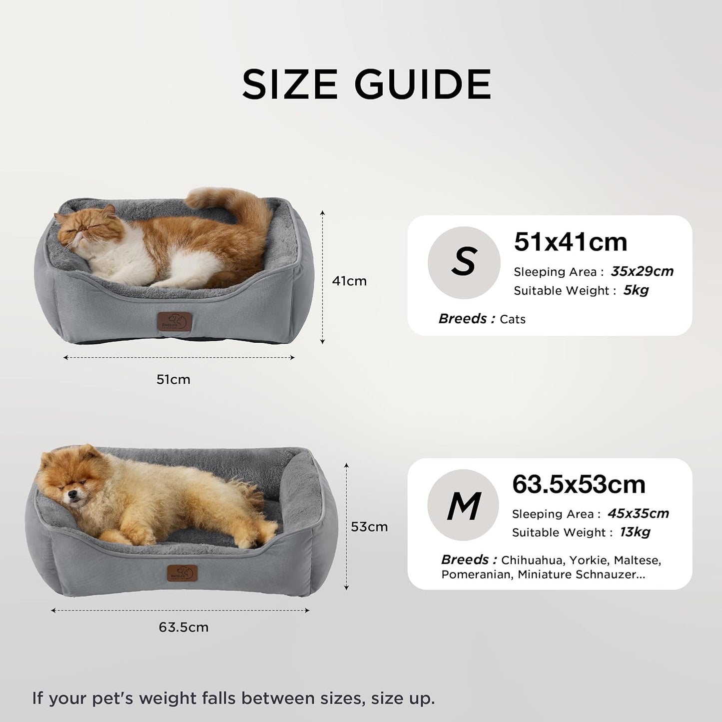 BEDSURE Katzenbett Waschbar Katzen Bettchen - 51X41Cm Katzenkorb Indoor Mit Rutschfester Basis, Quadratisches Hundebett Für Kleine Hunde Mit Weichem Rand, Grau