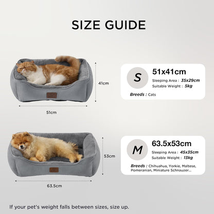BEDSURE Katzenbett Waschbar Katzen Bettchen - 51X41Cm Katzenkorb Indoor Mit Rutschfester Basis, Quadratisches Hundebett Für Kleine Hunde Mit Weichem Rand, Grau