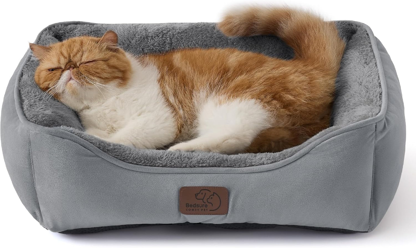 BEDSURE Katzenbett Waschbar Katzen Bettchen - 51X41Cm Katzenkorb Indoor Mit Rutschfester Basis, Quadratisches Hundebett Für Kleine Hunde Mit Weichem Rand, Grau
