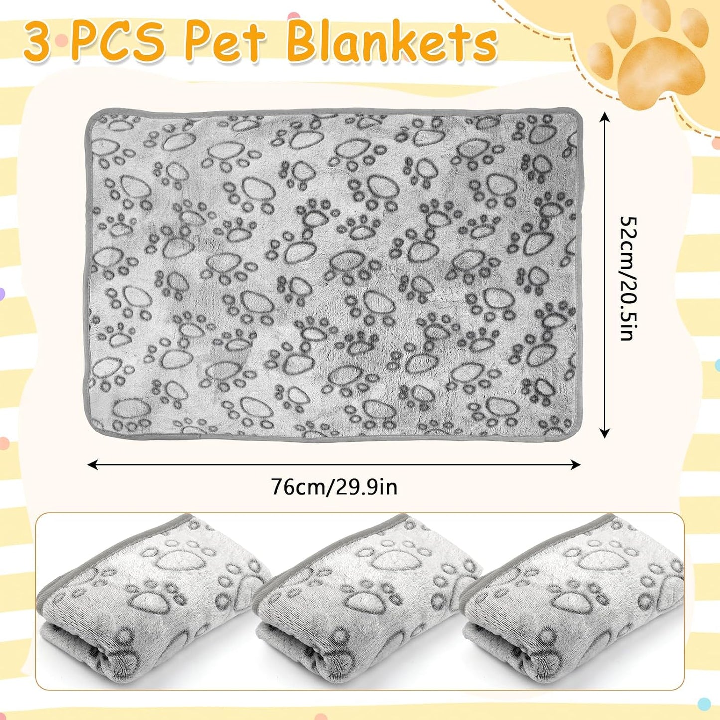 3 Stück Hundedecke, 76 X 52 Cm Katzendecke Flauschig Sofa, Weiche Fleece Hunde Decke Waschbar, Haustier Decke Grau Für Kleine Und Mittelgroße Hunde, Katzen Kuscheldecke