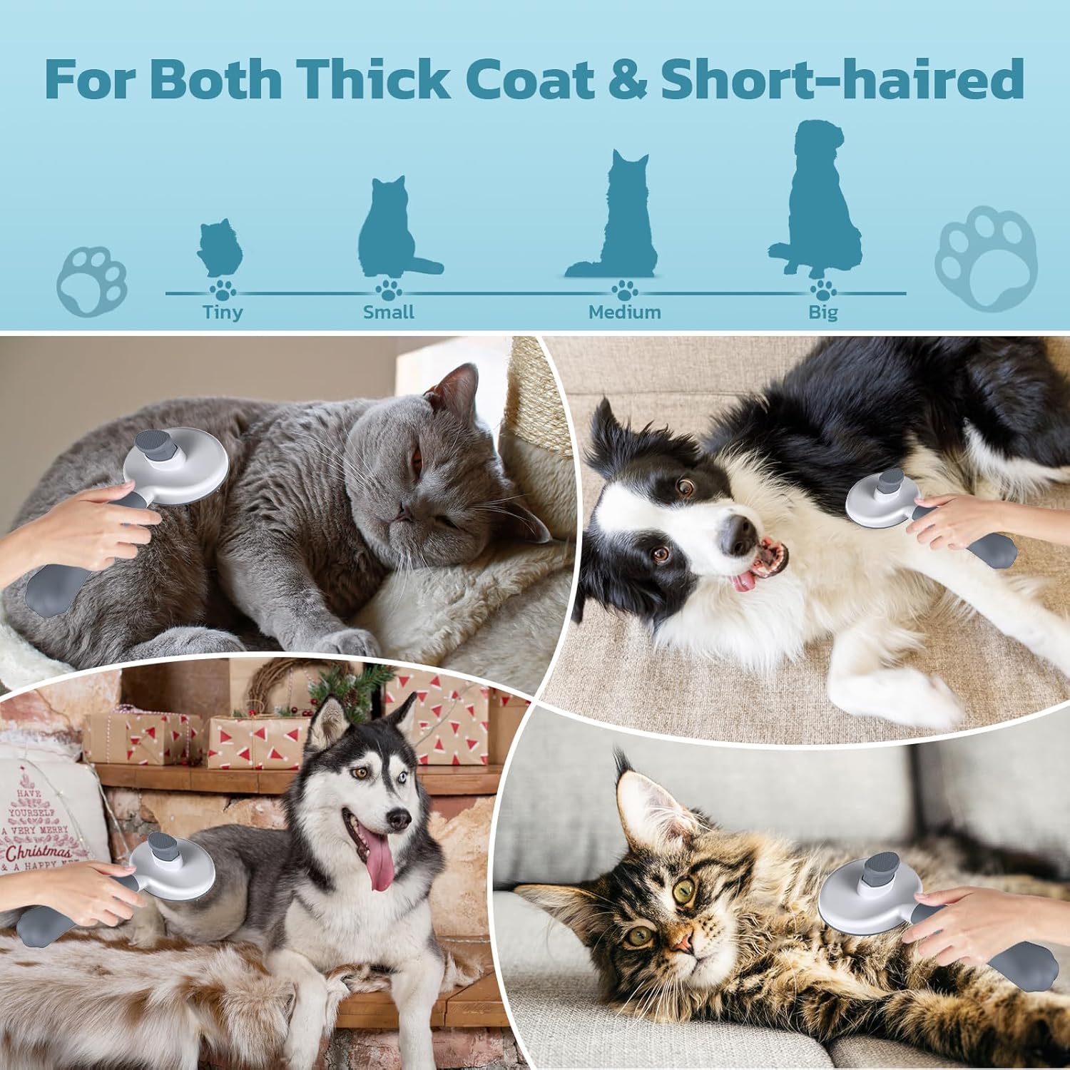 Zivacate Katzenbürste Hundebürste [Ergonomischer Griff & Ein-Klick-Reinigung & Patented Design] Selbstreinigende Bürste Für Kurz- & Langhaarige Hunde/Katzen/Kaninchen, Unterwollbürste(Grau)
