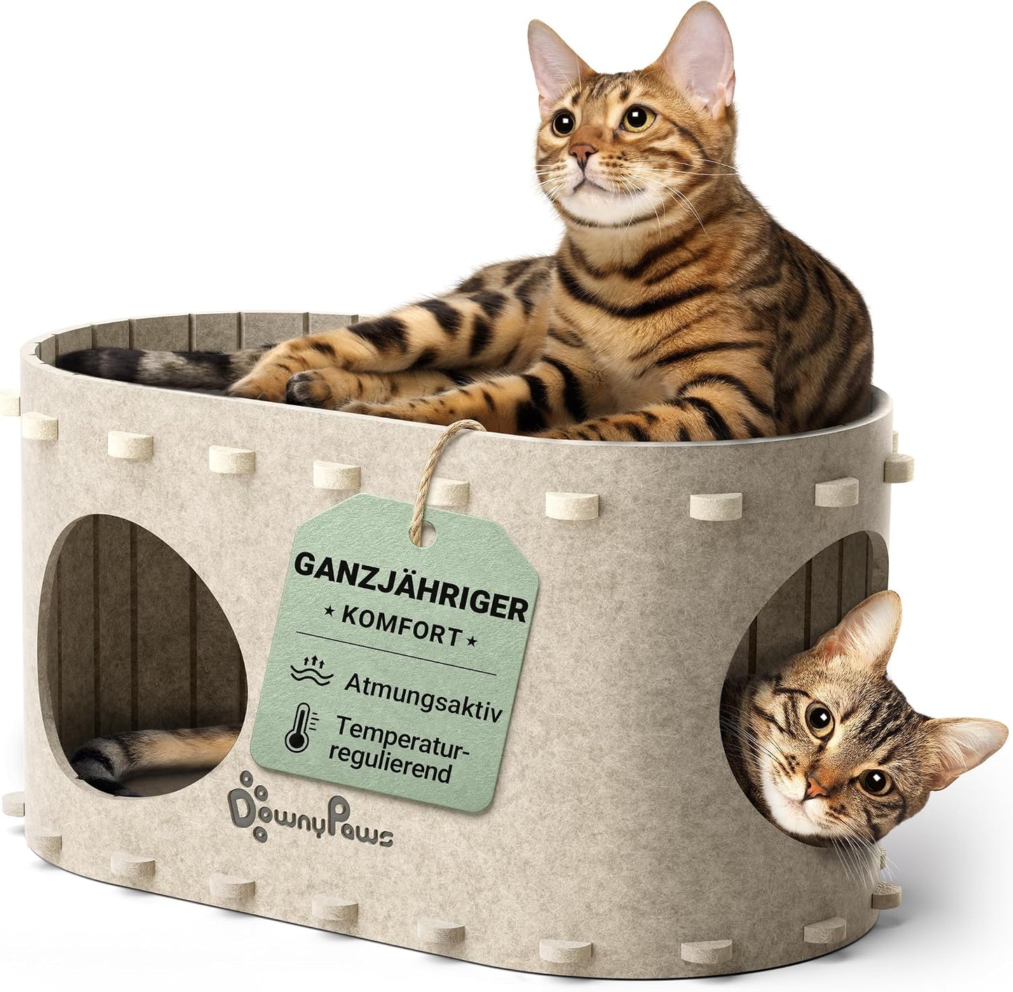 Katzenhöhle Filz, Katzenhaus Aus Filz, Katzenbett, Katzenhöhle Für Katzen, 58 X 33 X 30Cm, Peek-A-Boo Zum Spielen, Winterfest, Schutz Der Katzennägel, Beige