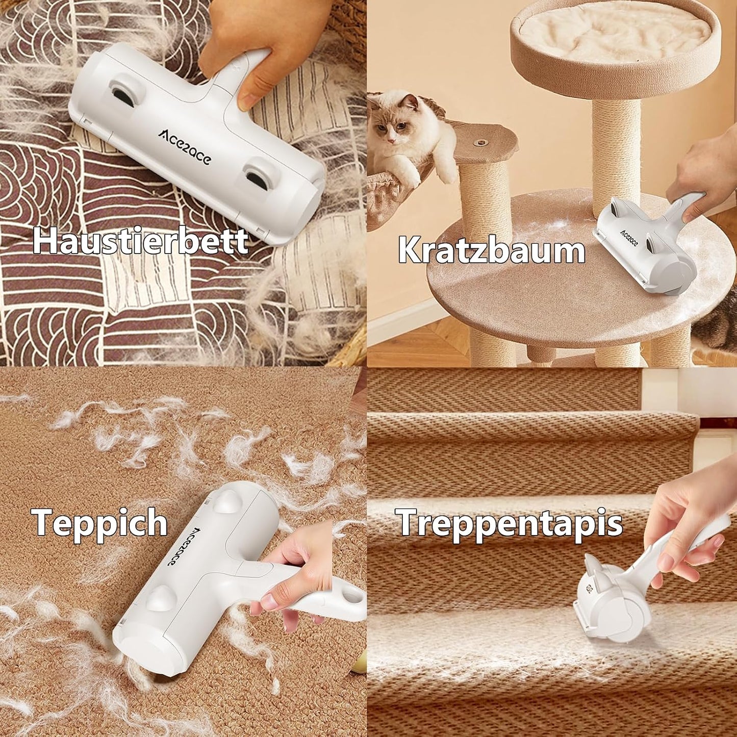 ACE2ACE Tierhaarentferner Fusselrolle, Fusselrolle Für Hundehaare Und Katzenhaare Wiederverwendbar, Fusselbürste Für Tierhaar, Für Sofa, Bett, Teppich, Kratzbaum, Weiß