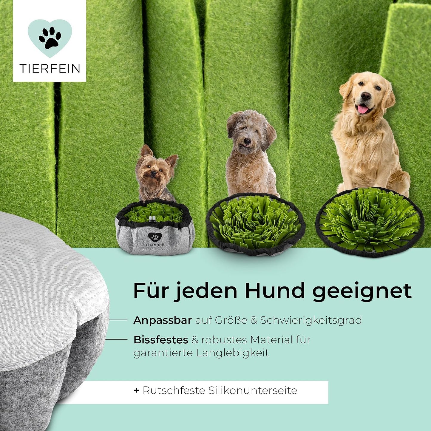 Tierfein Schnüffelteppich Hund – Intelligentes Hundespielzeug Für Kleine & Große Hunde – Waschbar & Größenverstellbar – Welpenspielzeug & Intelligenztraining Für Hunde