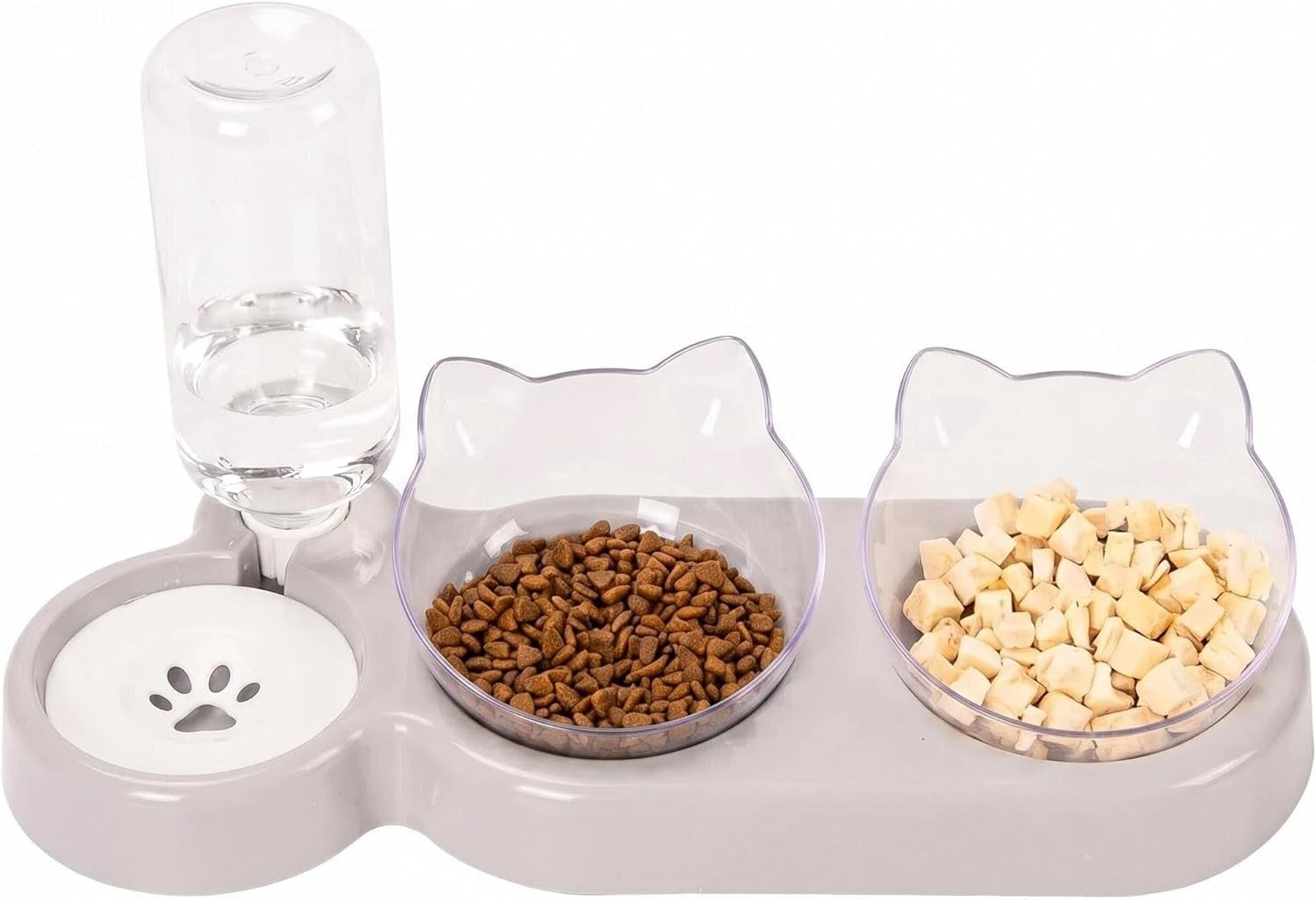 3-In-1 Katze Futternapf Und Wassernapf Set, Katzennapf 3Er Set, Doppel-Katzennäpfe Mit Wasserspender Für Haustiere, Futternapf Und Wassernapf Für Katzen Und Kleine Hunde