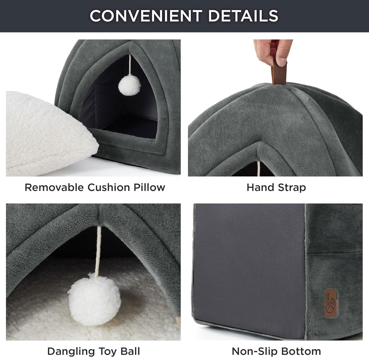 BEDSURE Katzenhöhle Große Katzen Dunkelgrau - Faltbare Katzenbett Mit Waschbaren Kissen, Katzenzelt Für Kätzchen Kleine, Mittelgroße Haustier, Weiches Und Warmes Katzenhaus Für Drinnen, 40X40X40Cm